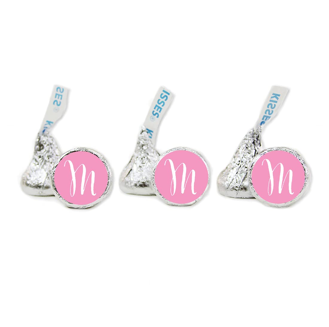 Custom Chocolate Drop Label Stickers - Personalized Kisses Party Favors & Wedding Monograms - Pink 216-Pack for Events