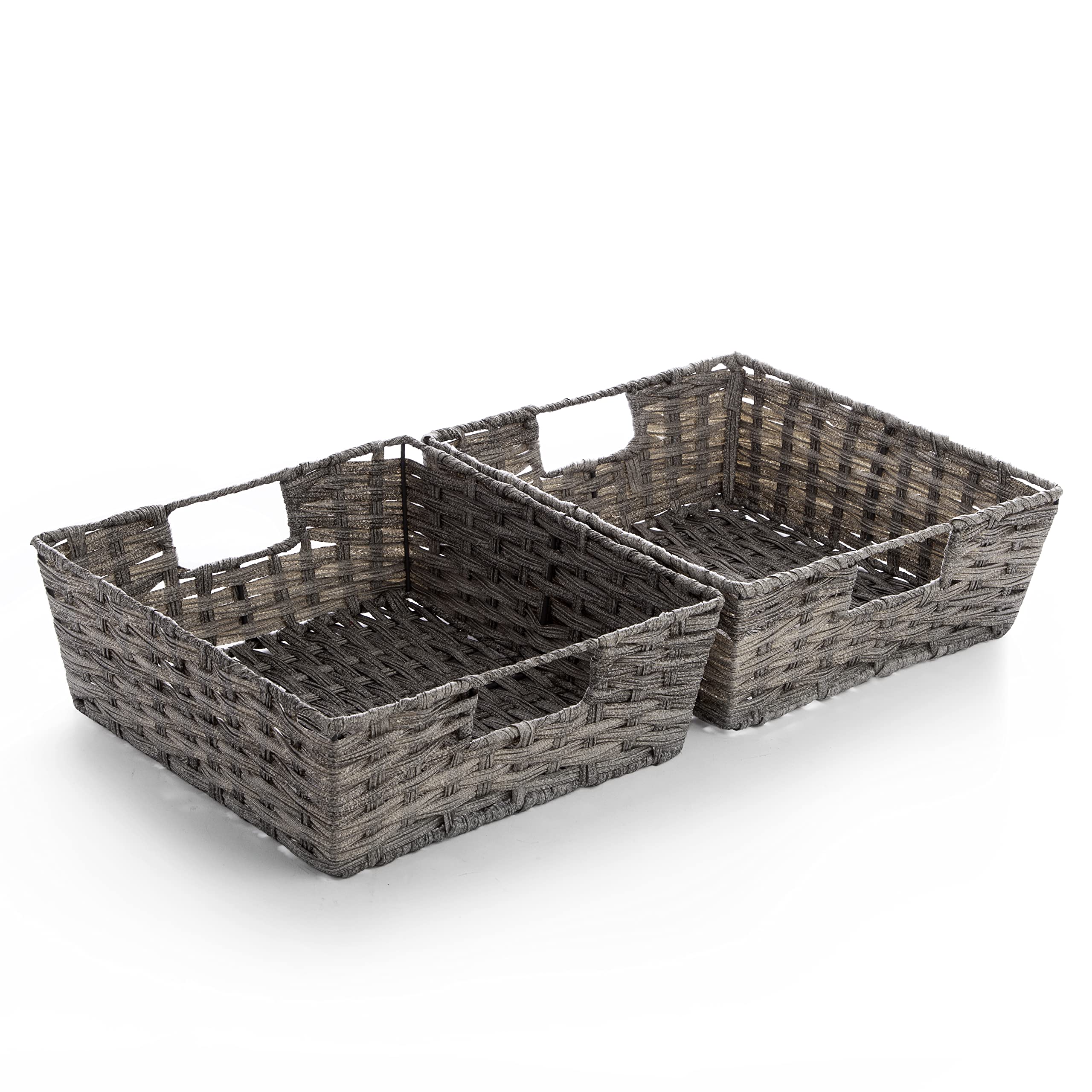 BINO 2-Pack Woven Resin Storage Baskets with Handles - Large Shelf Organizer for Home & Office - Light Gray - Perfect for Closet, Bathroom, and Pantry Organization