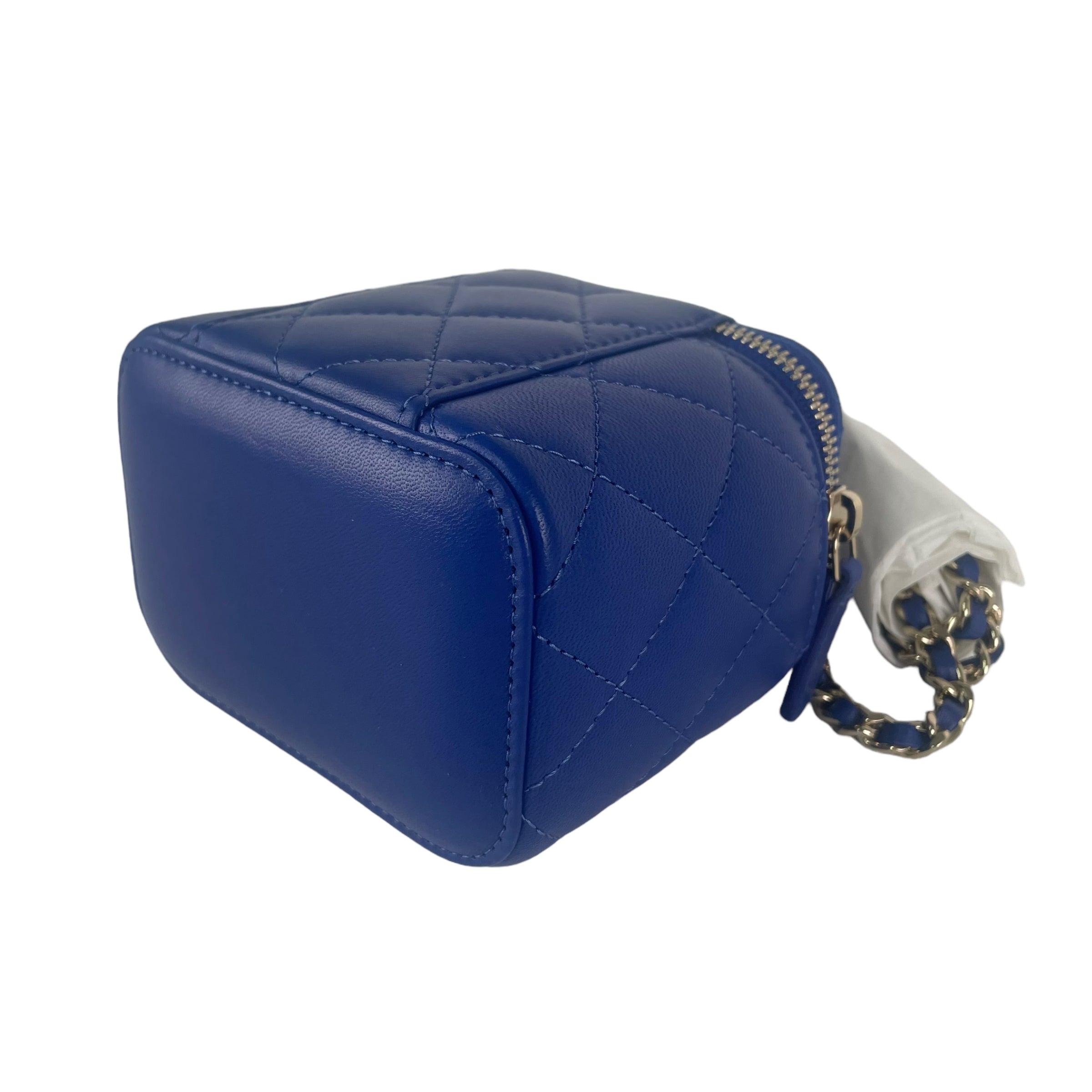 Chanel Mini Vanity Case with Handle - Blue Leather Crossbody Bag for Women | Perfect for Travel, Parties & Everyday Use