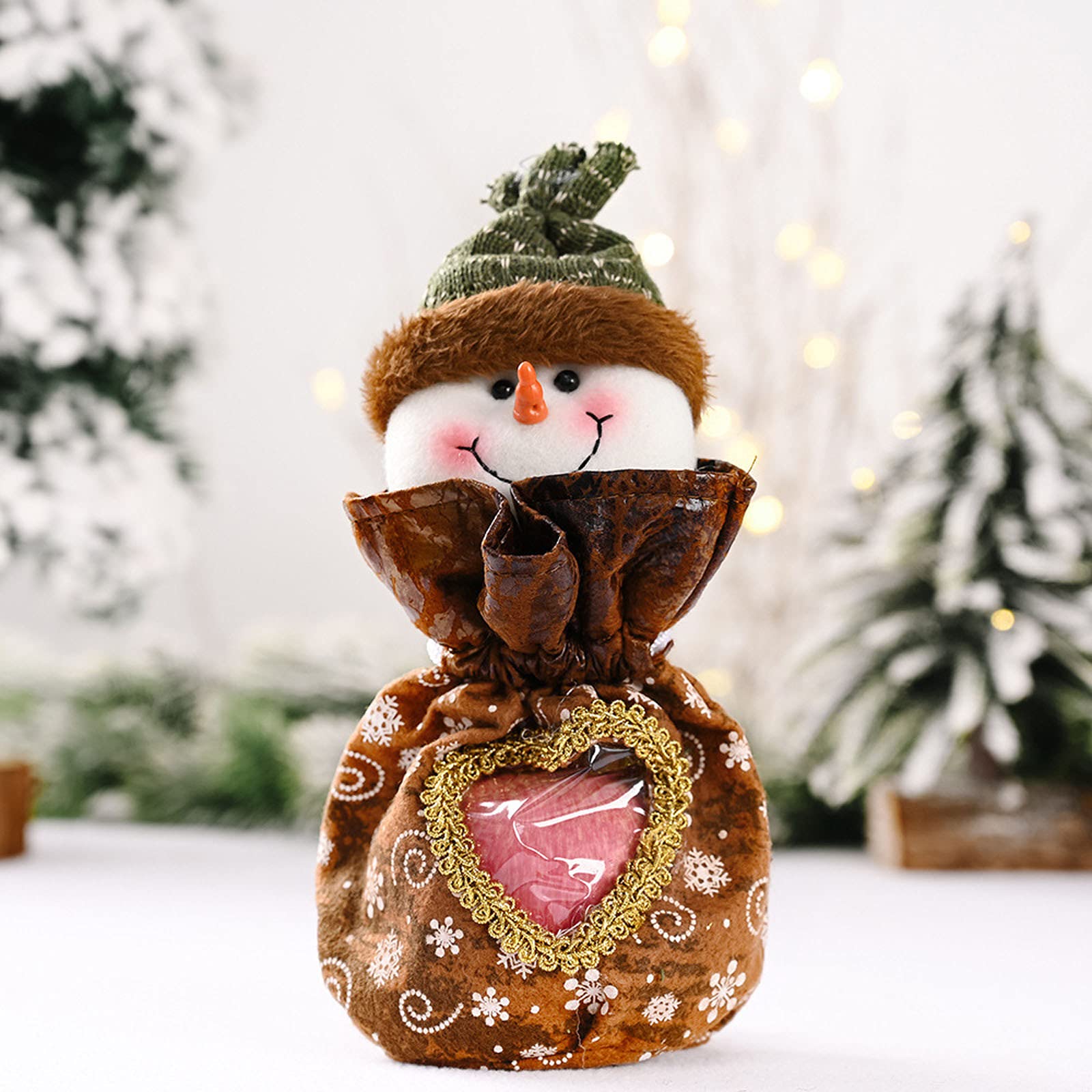 Christmas Gift Bags with Drawstring - Festive Snowman, Santa, Reindeer & Bear Cartoon Patterns - Holiday Candy Bags with Heart Shape - Portable Xmas Apple Pouch for Party Favors, Stocking Stuffers & Desktop Decorations (02)