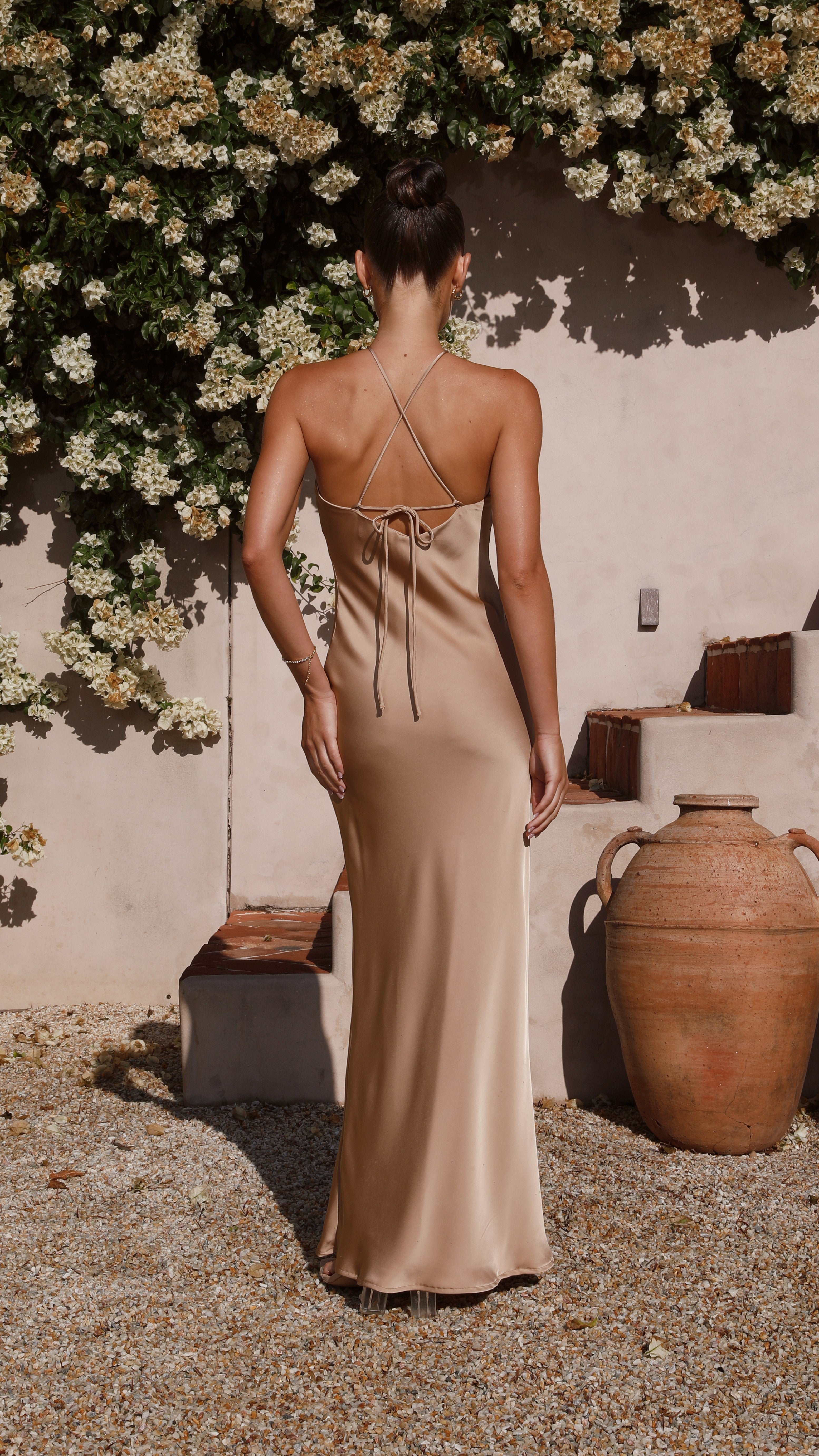 Chiara Maxi Dress in Latte - Elegant Long Flowy Dress for Women, Perfect for Weddings, Parties & Summer Vacations