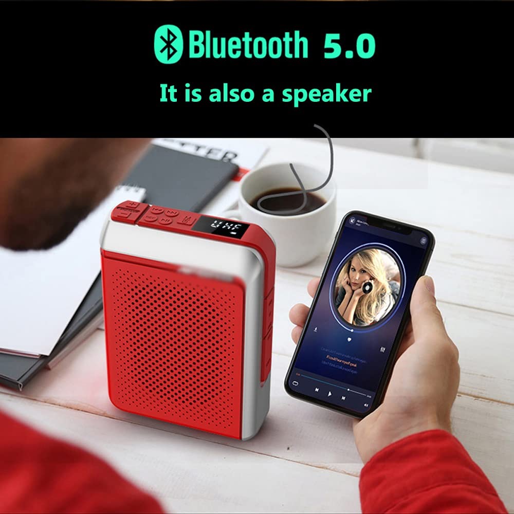 ZHCHAO 5.0 Portable Voice Amplifier with FM Radio - Wireless Microphone for Teachers, Tour Guides & Public Speaking - Rechargeable Megaphone Speaker (Red) - Perfect for Classroom Lectures, Outdoor Events & Presentations