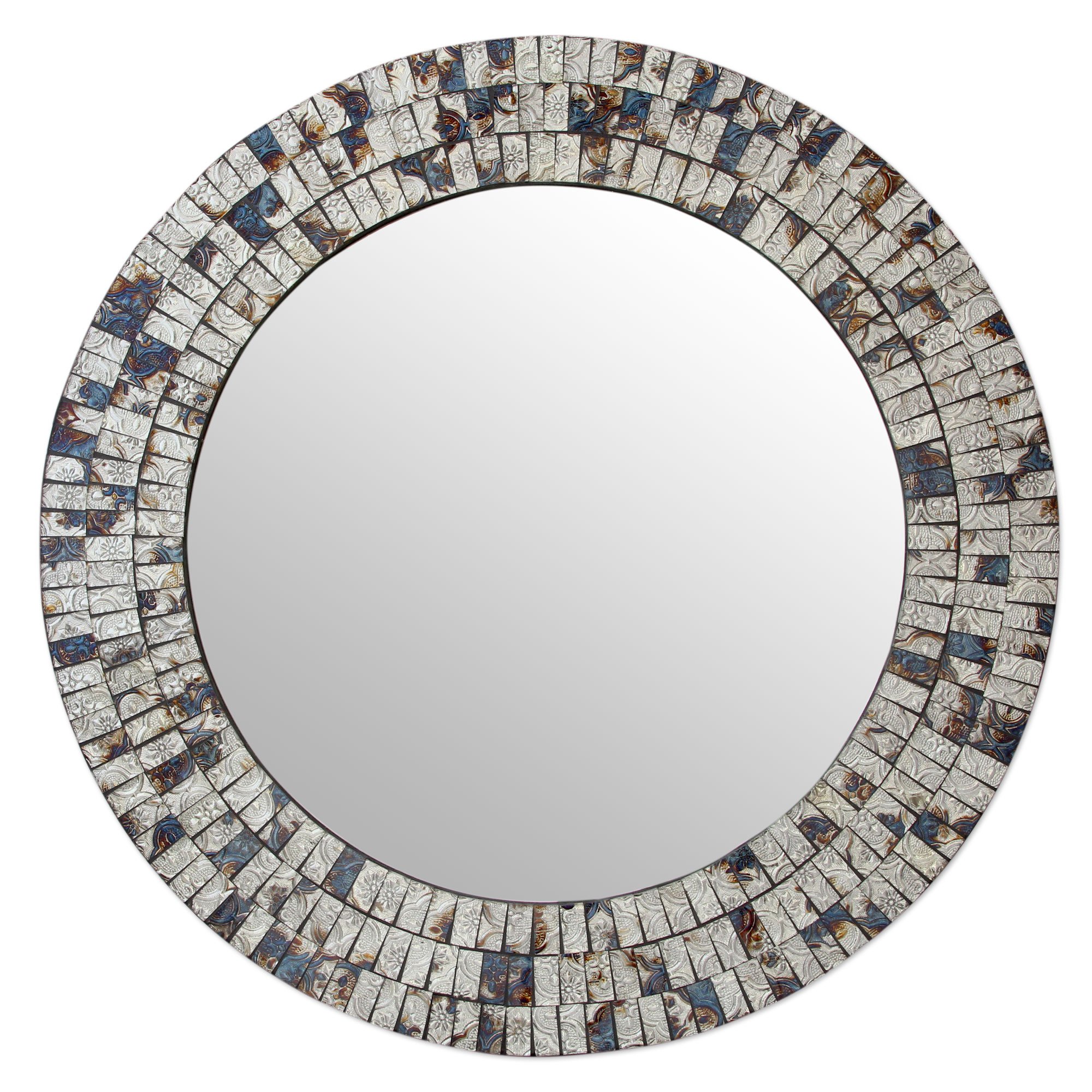 NOVICA Silver Mystique Glass Mosaic Wall Mirror - Handcrafted Bohemian Style Decorative Mirror for Living Room, Bedroom & Bathroom | Perfect Home Decor Gift for Housewarming & Wedding