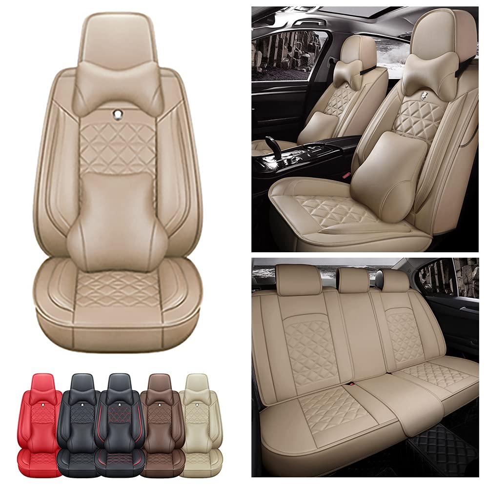Premium Genuine Leather Car Seat Covers for Nissan Sylphy Sentra Sunny Almera Teana - Waterproof, Comfortable & Easy to Clean 5-Seat Auto Interior Protection (Beige) | Perfect for Daily Commute, Road Trips & Family Travel