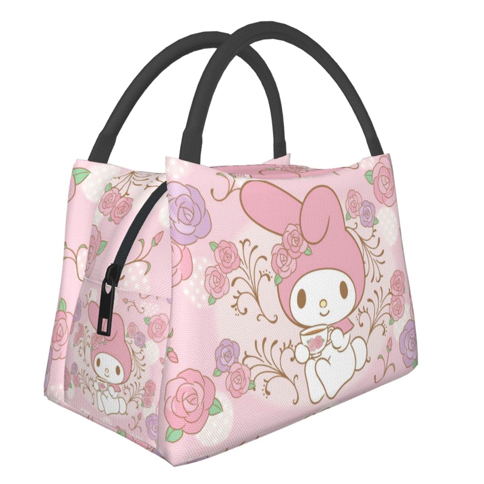 Pink Anime Kawaii Insulated Lunch Bag - Reusable Thermal Lunch Box for Women & Men, Cute Bento Cooler Tote for School, Work & Picnics - Perfect for Anime Lovers & Office Lunch
