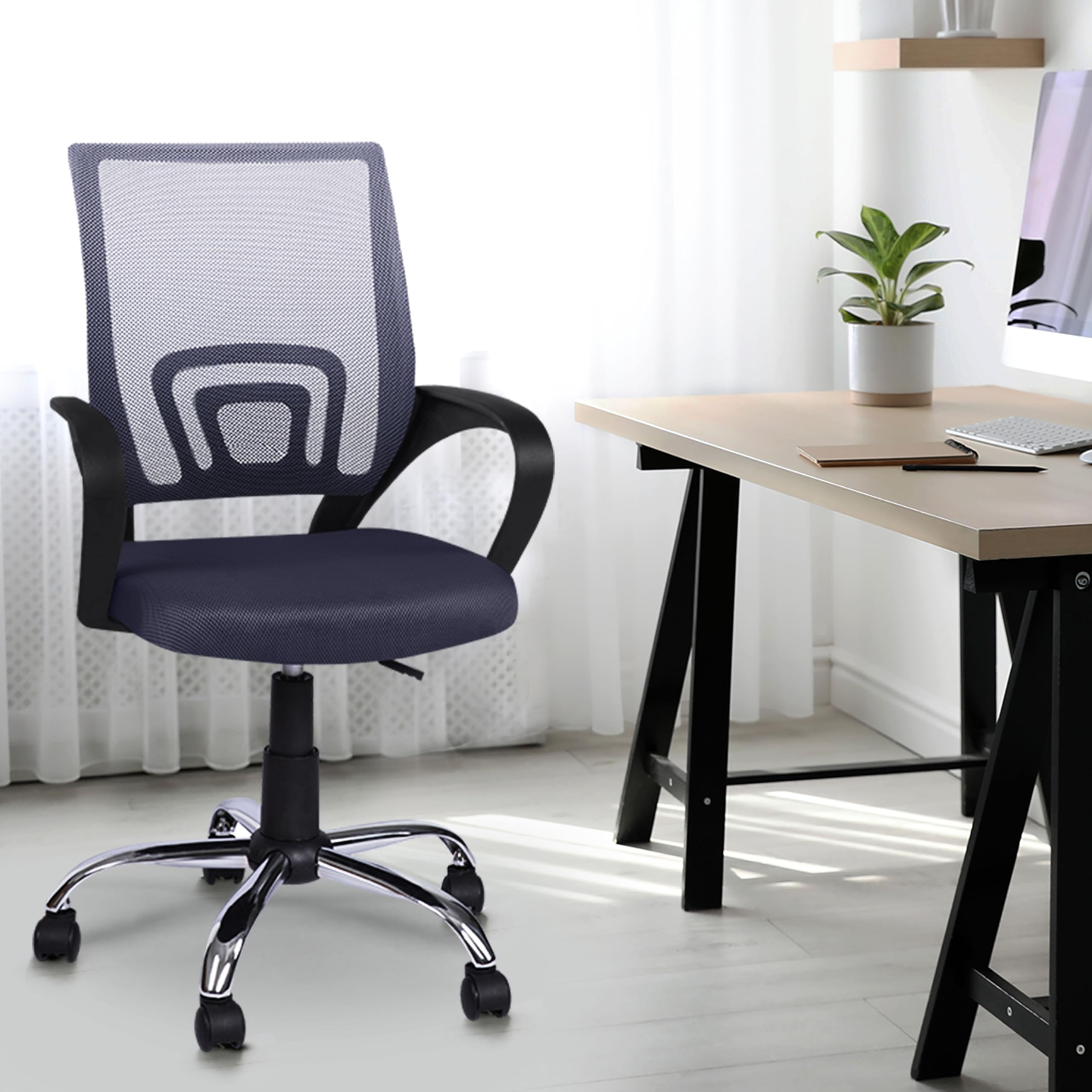 Ergonomic Office Chair with Adjustable Lumbar Support - Comfortable Swivel Rolling Desk Chair for Home & Office, White Executive Computer Chair for Small & Tall Desks - Perfect for Remote Work, Gaming, and Long Study Sessions - Gray