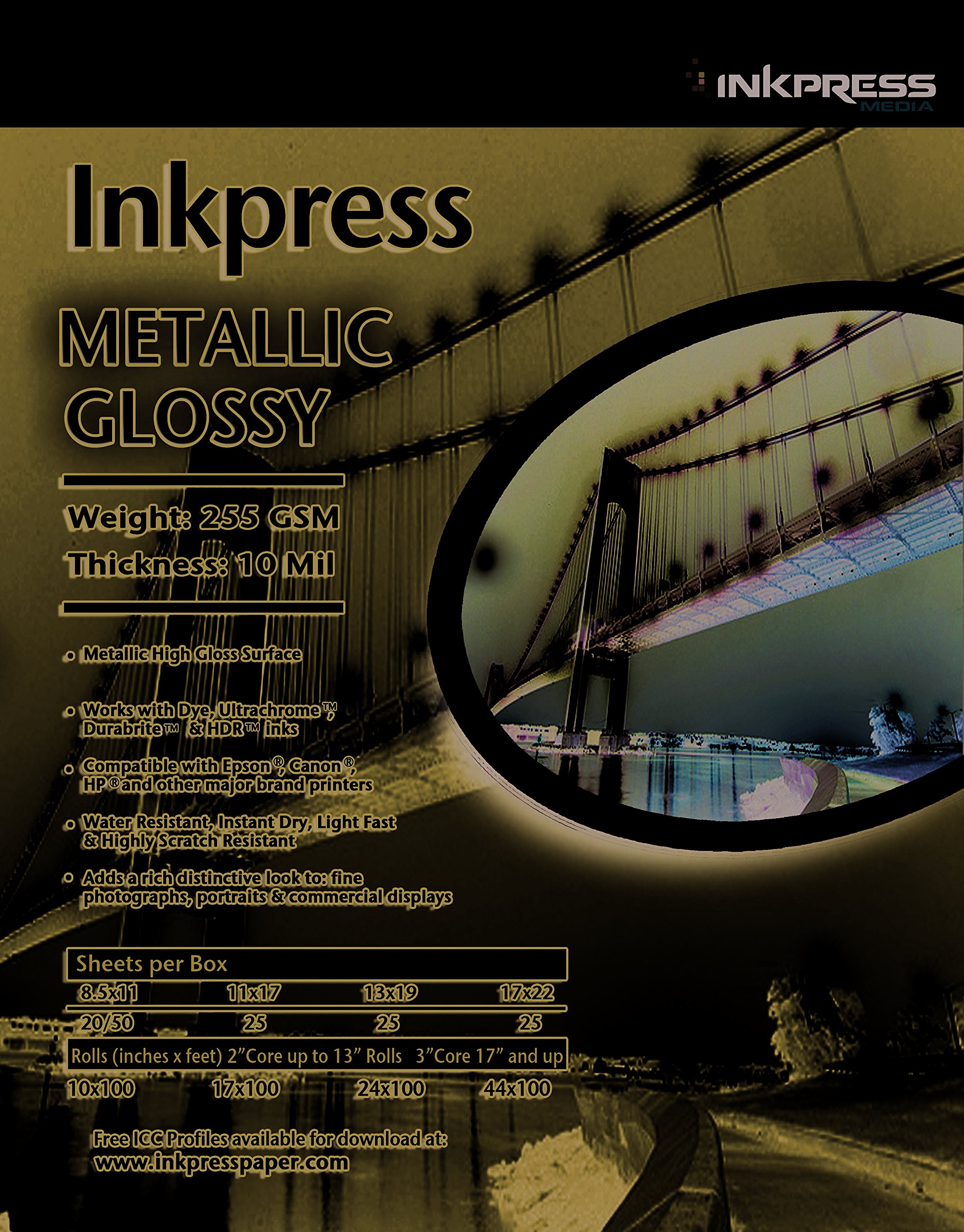 Inkpress MP24100 Metallic Glossy Paper - 255 GSM, 10 Mil Thick - Premium Photo Paper for Scrapbooking, Invitations & Professional Printing