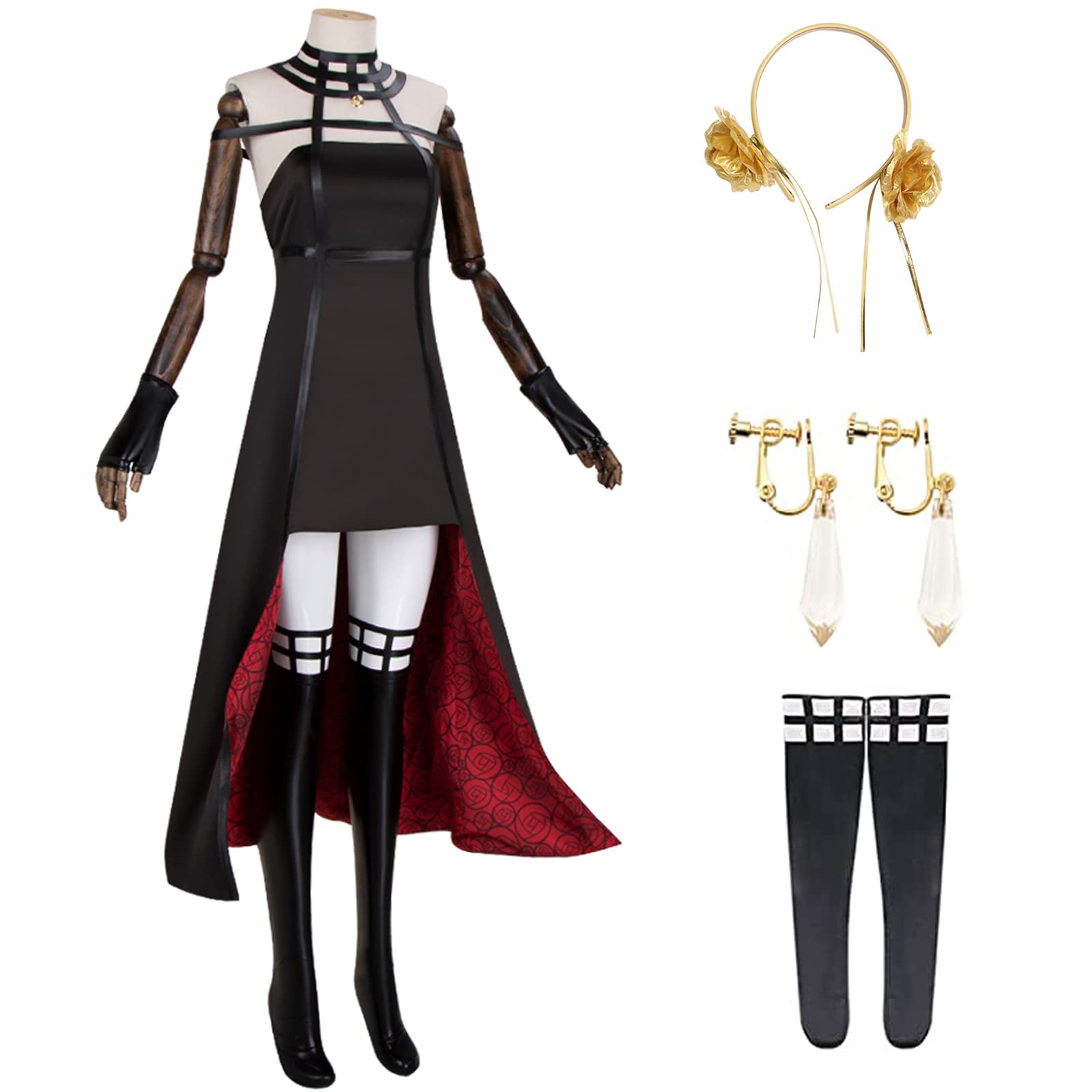Anime Yor Forger Cosplay Costume - Thorns Princess Killer Gothic Halter Black Dress for Halloween Party, Cosplay Events & Anime Conventions