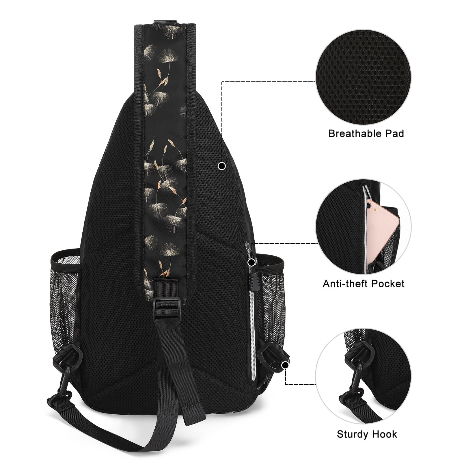 MOSISO Crossbody Sling Backpack for Men & Women - Lightweight Travel Hiking Daypack, Adjustable Shoulder Strap Chest Bag for Outdoor Activities, Gym, Commuting & Daily Use - Dandelion Color