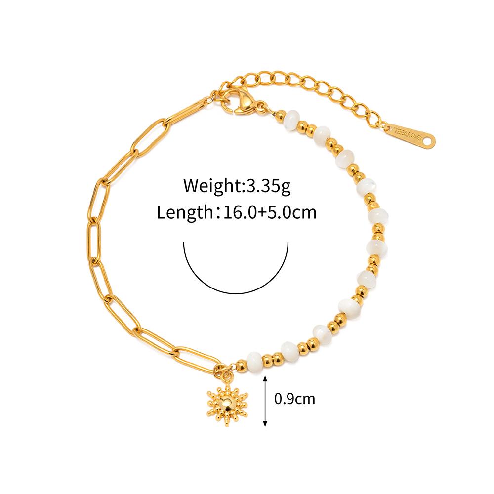 Elegant Stainless Steel Sun Pendant Beaded Bracelet for Women - Perfect for Summer Outfits, Beach Vacations & Boho Fashion Accessories