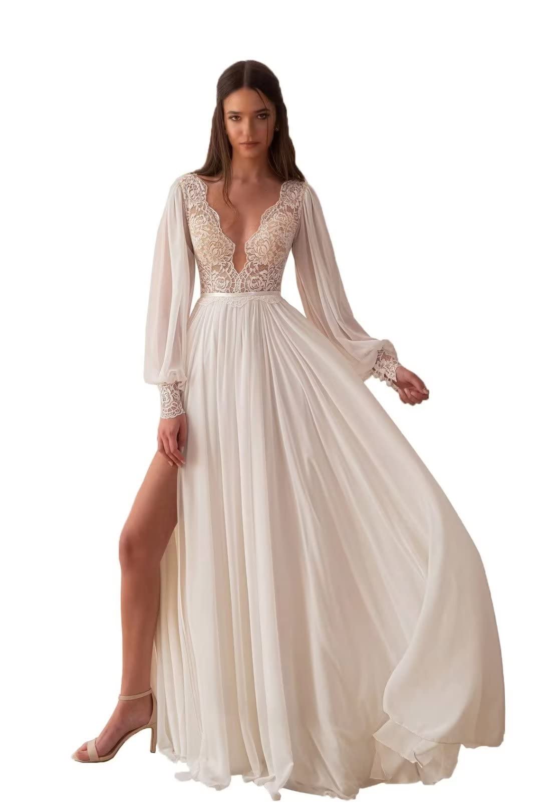 2022 Elegant Lace Wedding Dresses for Women - Beach Bridal Gowns, Boho Bride Dress for Outdoor Ceremony & Destination Weddings