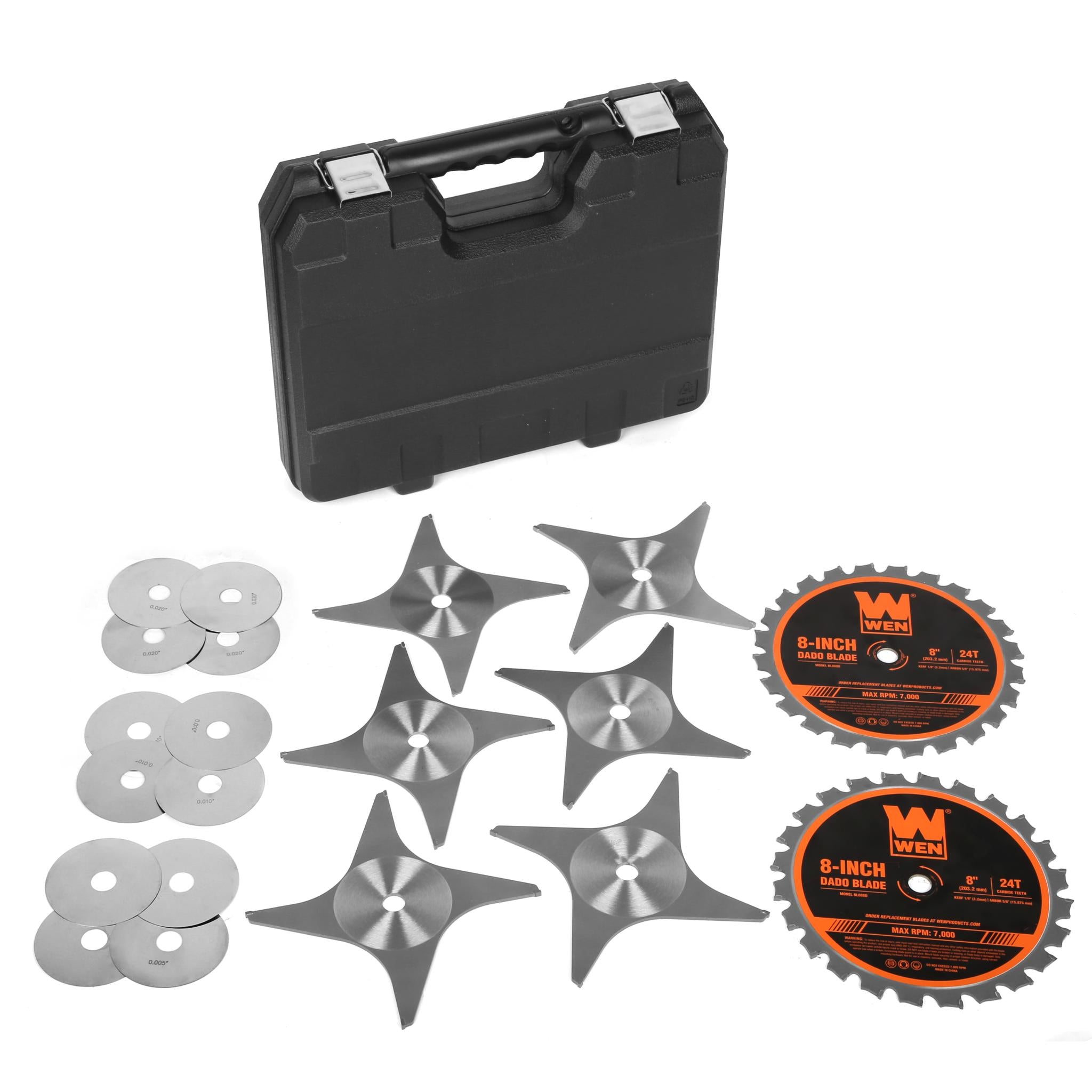 8 Inch 24-Tooth Carbide Tipped Stacked Dado Blade Set (WEN BL088D) - Perfect for 10 Inch Table Saws - Ideal for Woodworking, Cabinetry & Precision Cutting Projects