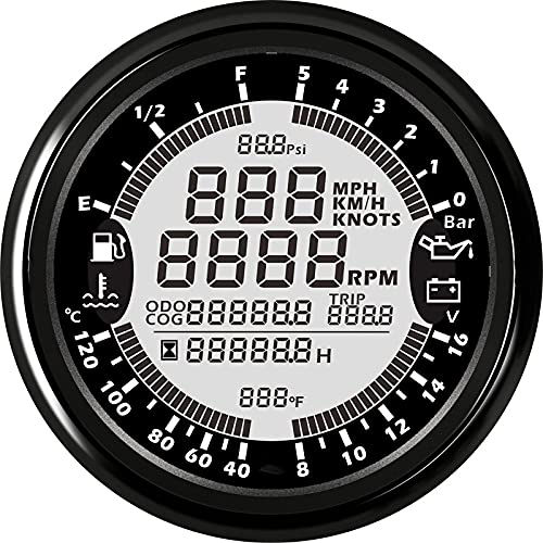 ELING 6-in-1 Multi-Function Marine Gauge - GPS Speedometer, Tachometer, Hour Meter, Water Temp, Fuel Level, Oil Pressure & Voltmeter - 12V 85mm Backlit Display for Boats, Yachts & RVs