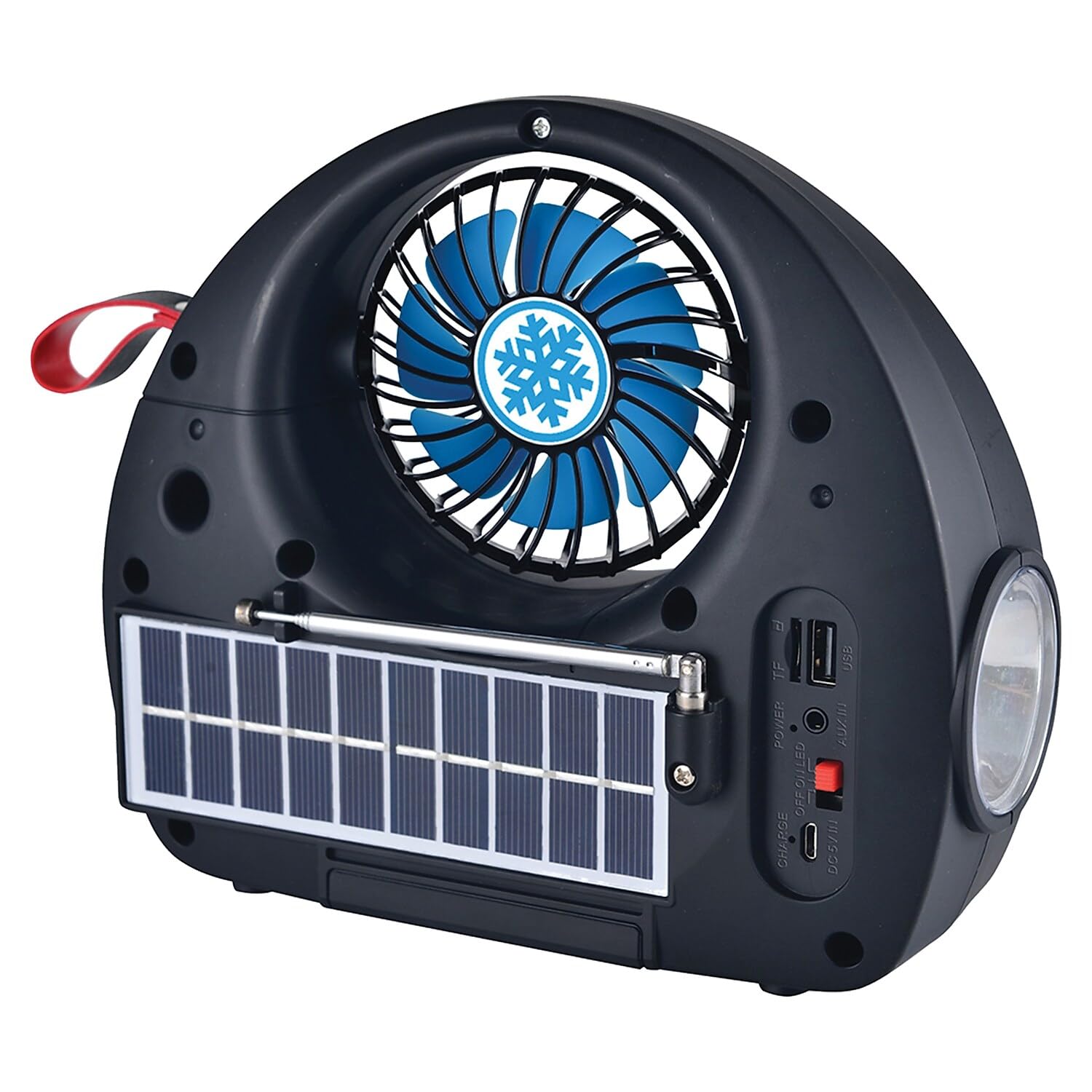 Solar Powered Bluetooth Radio with Flashlight & Cooling Fan - R-40 Black | Portable Outdoor, Emergency, Camping, Hiking Gear