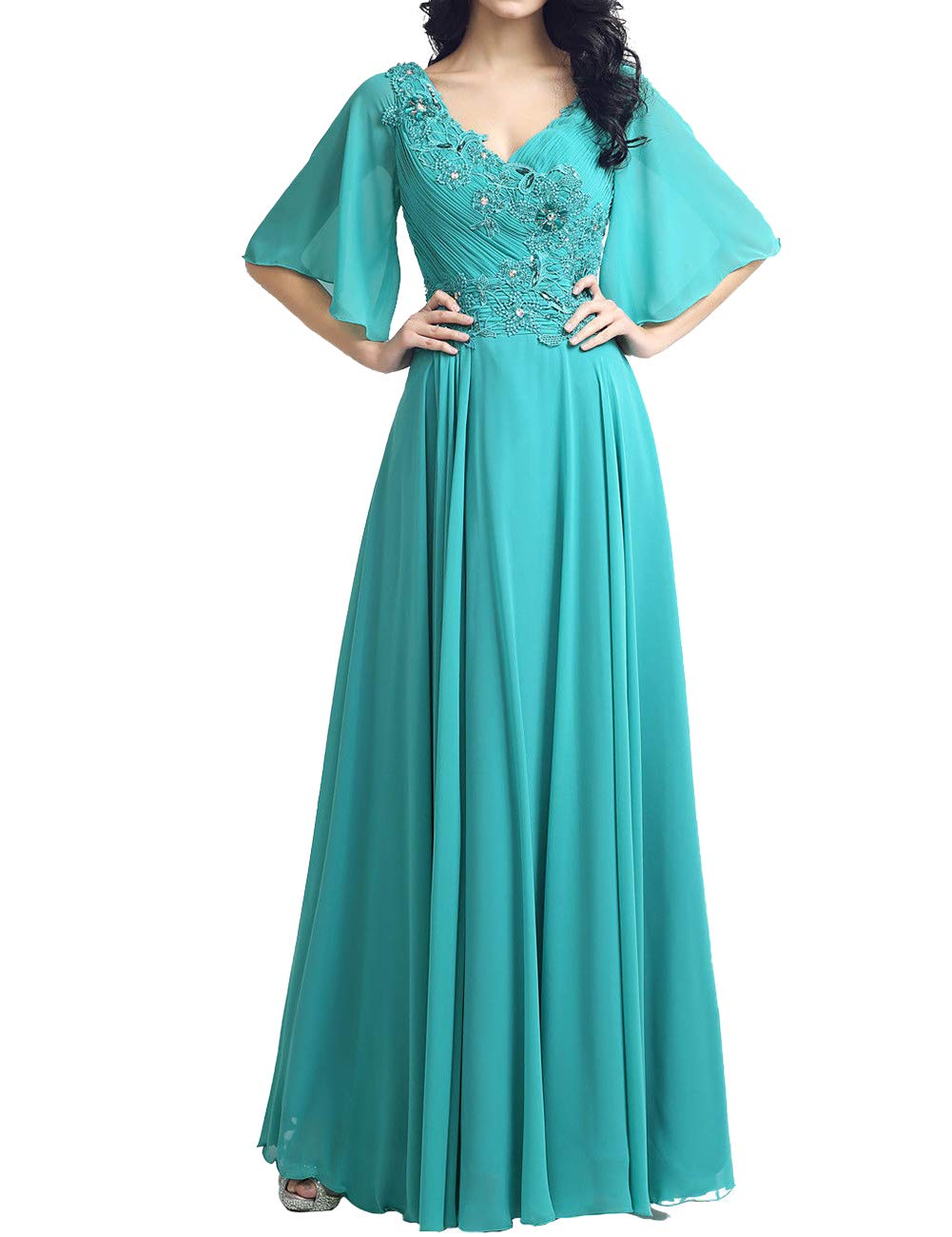 Elegant Mother of the Bride Dresses - Long Chiffon Gown with Lace Appliques for Wedding & Formal Events | Perfect for Mother of Groom, Evening Galas & Special Occasions