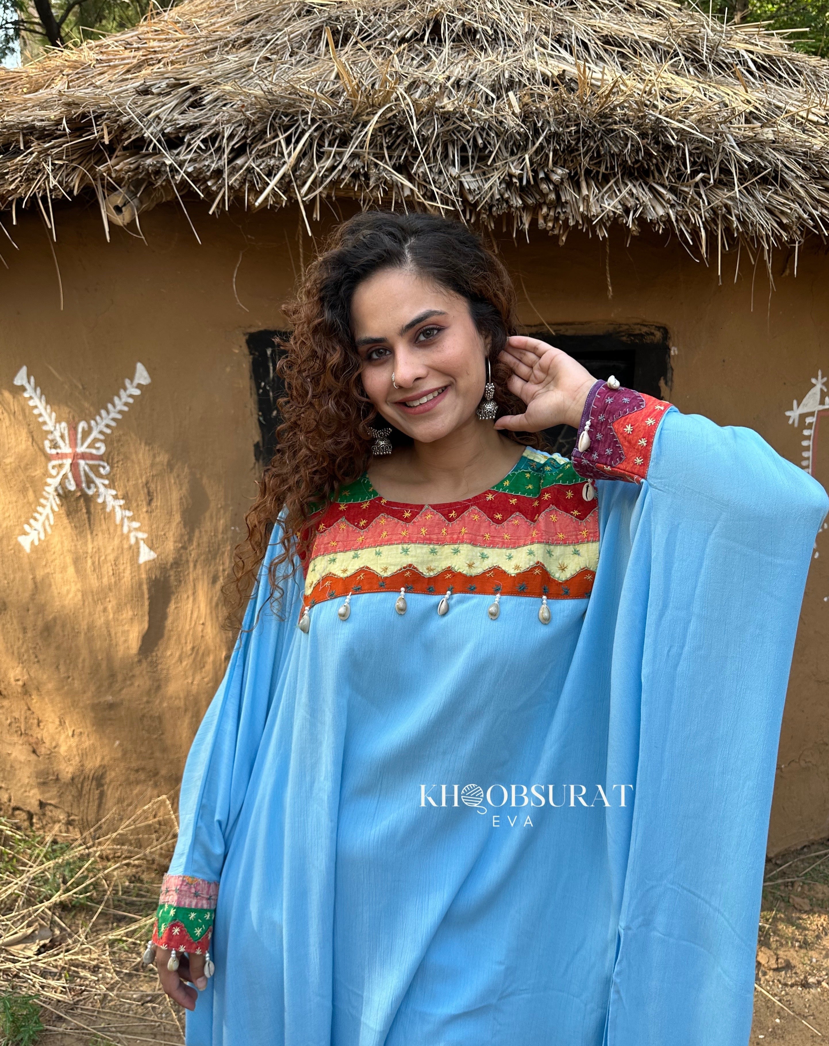 Boho Chic Blue Matching Outfit Set - Stylish & Comfortable Women's Two-Piece Coord for Casual Wear, Beach Vacation, and Summer Fashion