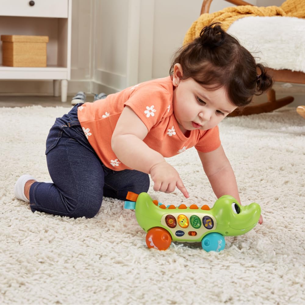 VTech Baby Squishy Spikes Alligator Teether Toy - Soft Chewable Sensory Toy for Infants & Toddlers 6+ Months - English Version - Perfect for Soothing Teething Pain & Early Learning Playtime