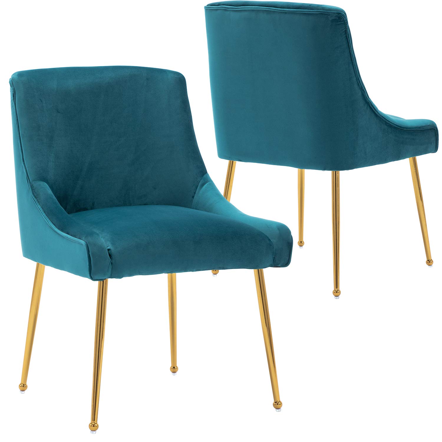 Wahson Velvet Upholstered Dining Chairs with Brass Legs - Set of 2 Modern Accent Chairs for Dining Room, Living Room & Bedroom - Teal Blue Velvet Fabric - Perfect for Home Decor, Entertaining & Comfortable Seating