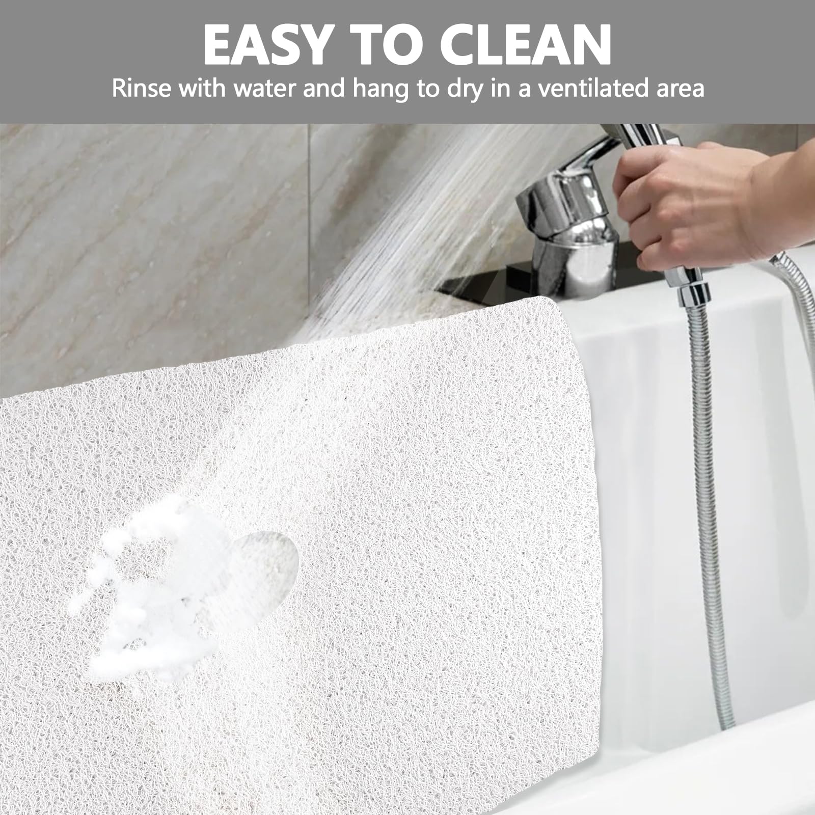 Non-Slip Square Shower Mat 27x27 Inch - Extra Large Loofah Bath Mat for Shower Stall with Drain Hole | Anti-Skid Bathroom Floor Mat for Safety & Comfort - Perfect for Tiled Showers, Bathtubs & Wet Areas