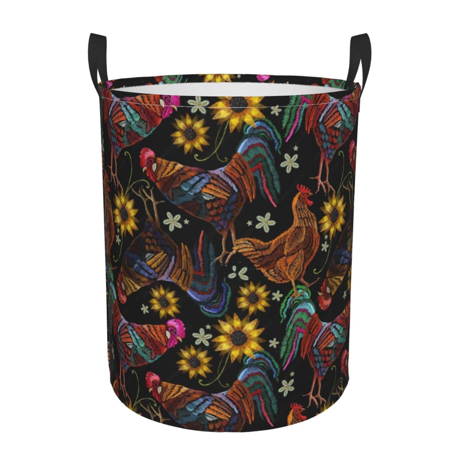 YINSING Collapsible Laundry Basket with Handle - Waterproof Fabric Hamper for Clothes, Toys & Storage | Foldable Organizer Bin for Bathroom, Bedroom & Nursery (Chicken, Rooster & Sunflower Design) - Perfect for Laundry Room, Dorm & Small Spaces