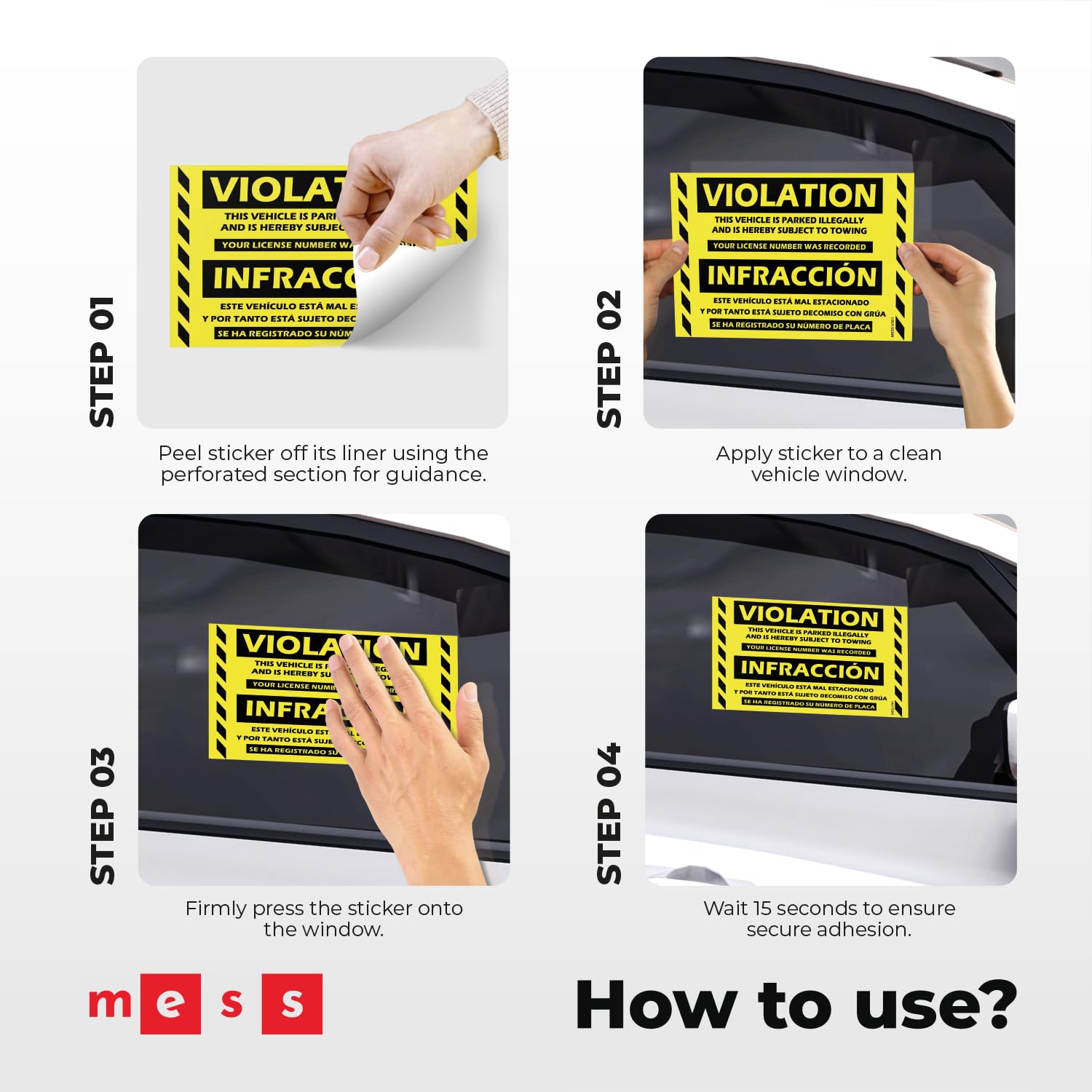 100 Hard-to-Remove No Parking Violation Stickers - Super Sticky Warning Tow Stickers 8x5 Inch (Yellow Bilingual) - Perfect for Parking Enforcement, Private Property Warnings & Illegal Parking Deterrent