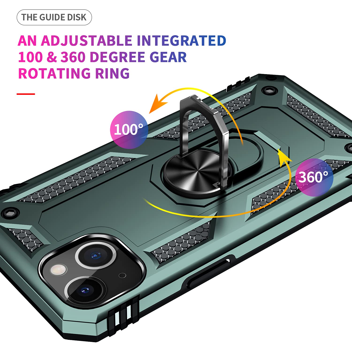 **Korecase Heavy Duty Rugged iPhone 13 Case - Shockproof, Scratch Resistant, Full Body Protection with Built-in 360° Ring Kickstand & Military-Grade Hard Cover (Green) - Perfect for Outdoor, Work, and Daily Use**