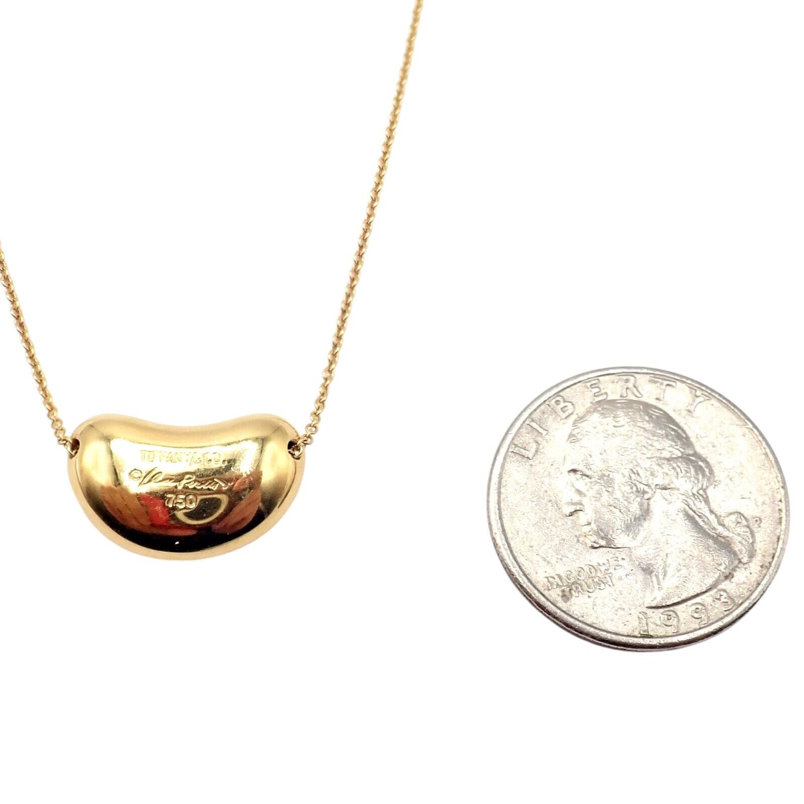 Authentic Tiffany & Co Elsa Peretti 18k Yellow Gold Medium Bean Necklace - Elegant Jewelry Gift for Women, Perfect for Weddings & Special Occasions