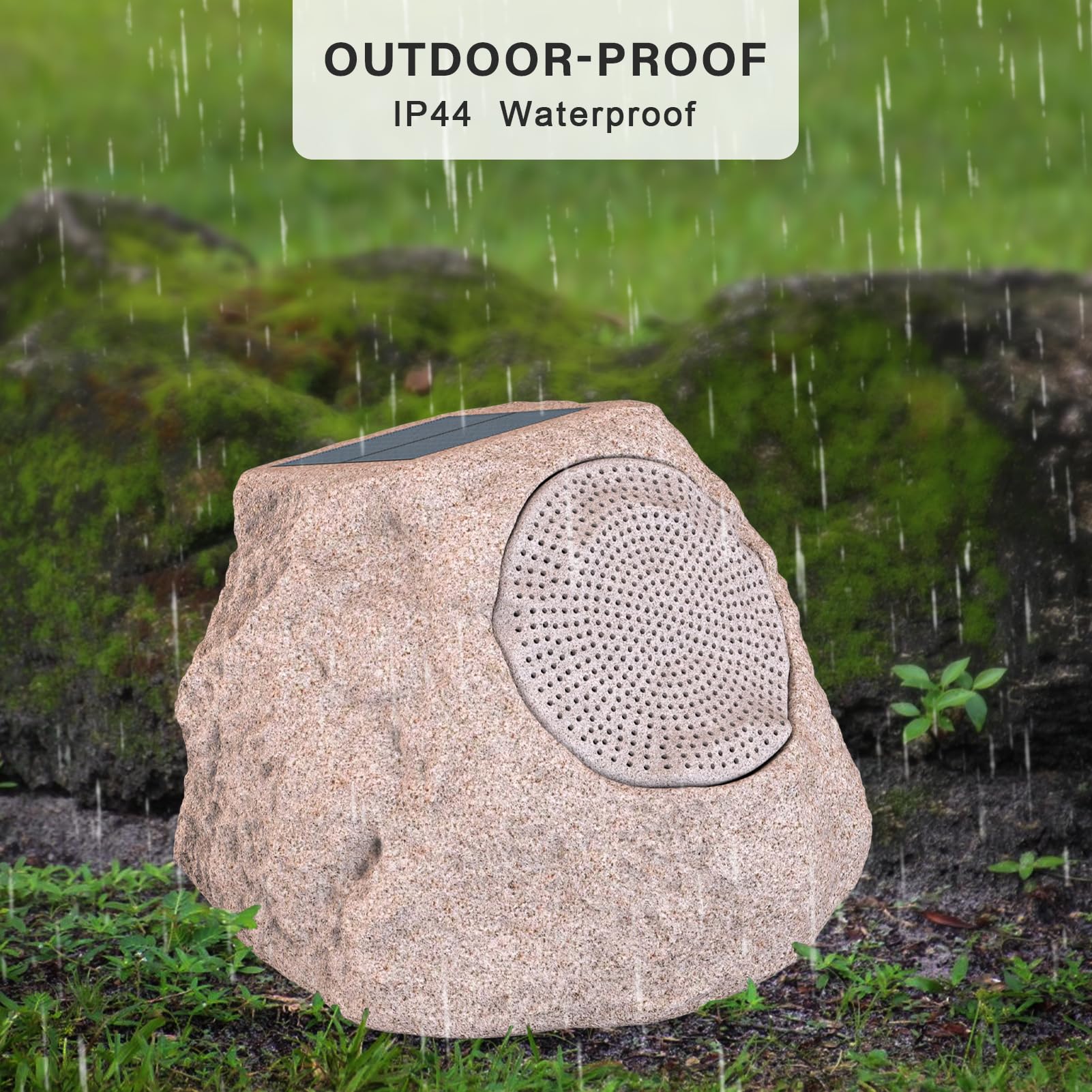 Waterproof Solar Bluetooth 5.0 Rock Speaker - Wireless Portable Outdoor Speaker with 7 Color LED Lights, Rechargeable Battery - Perfect for Patio, Backyard, Poolside, Garden, Camping (2 Pack)