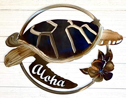 Turtle Aloha Metal Welcome Sign - Hawaiian Themed Outdoor & Indoor Decor for Home, Garden, Beach House - Perfect for Patio, Front Door, Porch Decorations