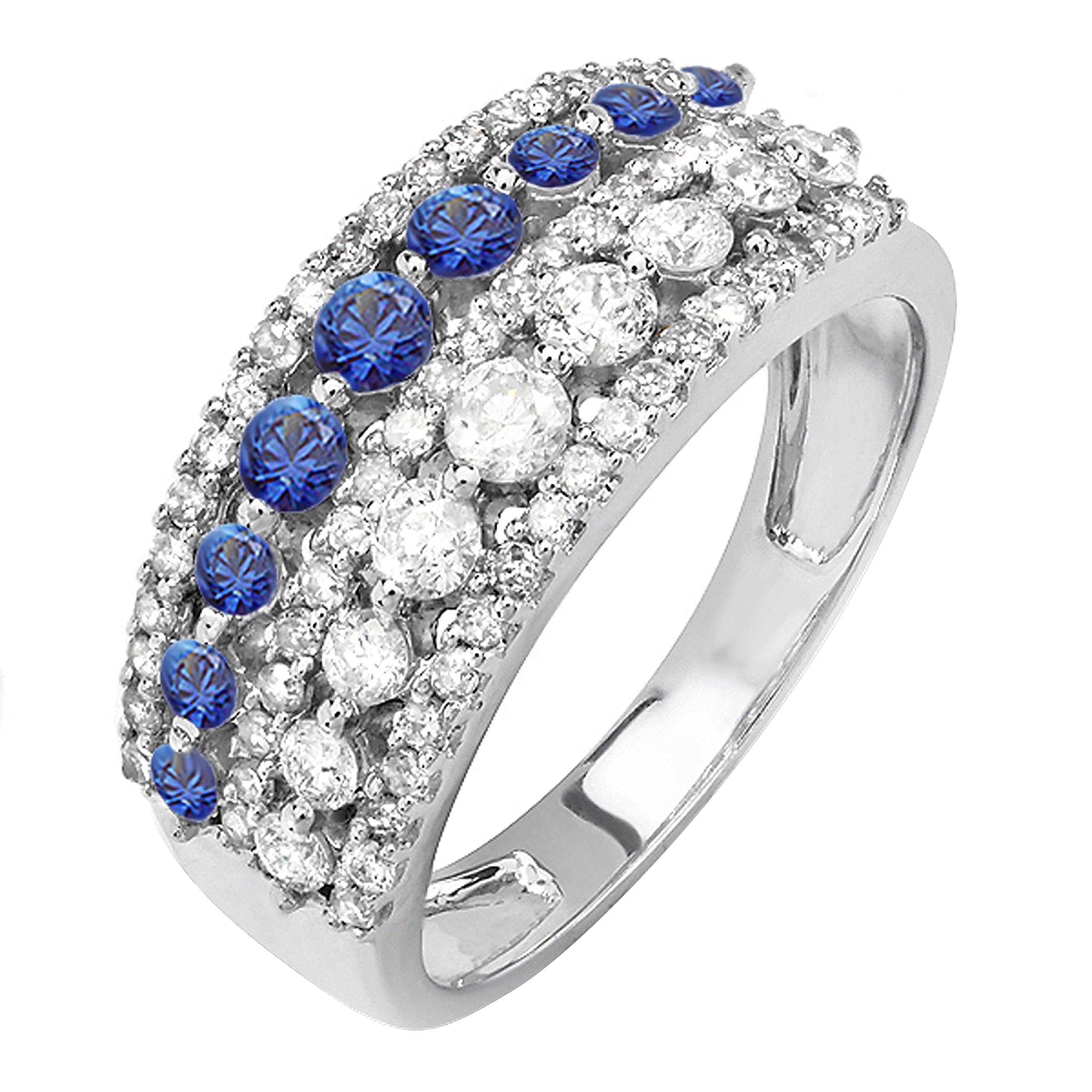 Dazzlingrock Collection 14K Solid White Gold Round Blue Sapphire & Diamond Women's Anniversary Wedding Band Ring – Perfect for Engagements, Anniversaries, and Special Occasions