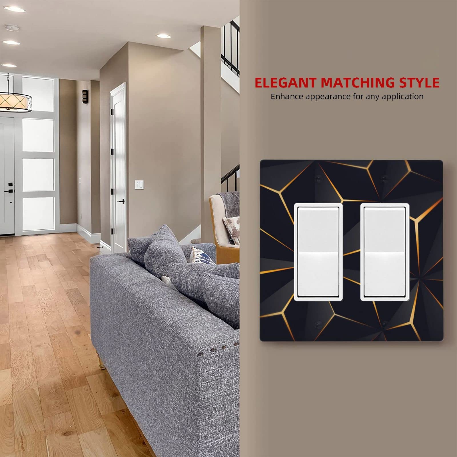 Modern Abstract Diamond Pattern Light Switch Cover - Double Rocker Wall Plate Decor for Bedroom, Kitchen & Bathroom - 2 Gang Switch Plate Cover (4.50