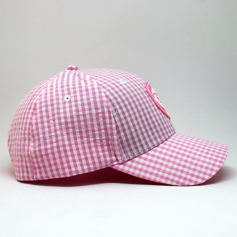 VT Shield Future Looks Bright Pink Gingham Check Snapback Hat - Stylish Baseball Cap for Women & Men - Perfect for Summer Outfits, Beach Vacations & Outdoor Activities