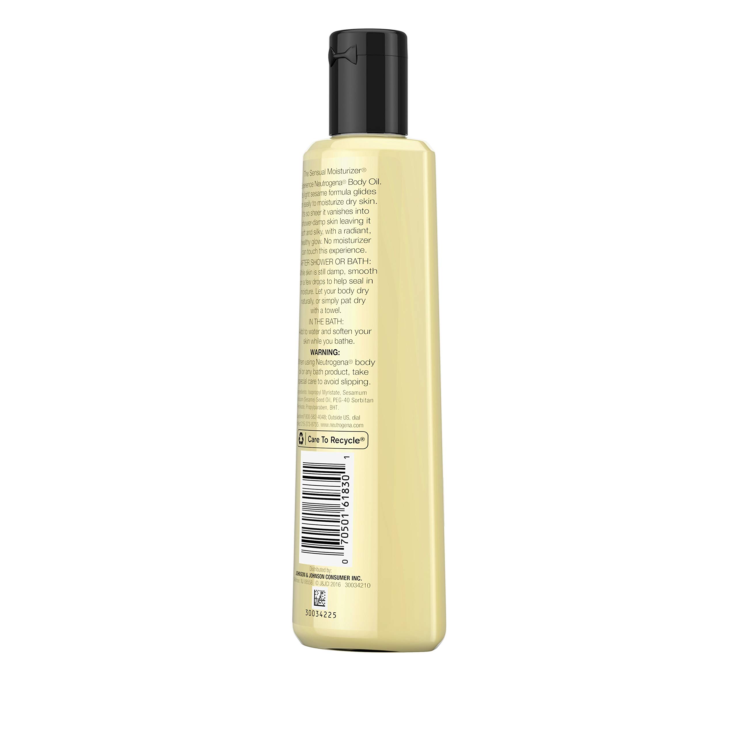 Neutrogena Fragrance-Free Lightweight Body Oil for Dry Skin - Sheer Moisturizer with Light Sesame Formula, 8.5 fl oz | Hydrating Skin Care for Daily Use, Post-Shower & Massage Therapy