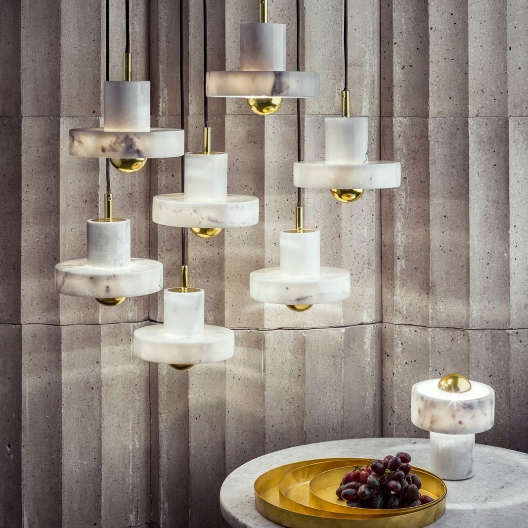 Modern Stone Table Lamp - Natural Elegance for Bedroom, Living Room & Office Decor - Dimmable LED Light for Cozy Ambiance
