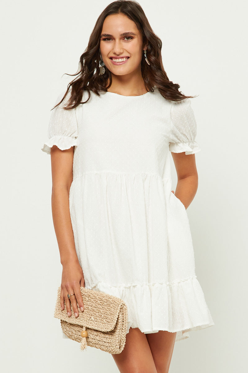 Women's Ruffle Tiered Sleeve Swiss Dot Summer Dress - Elegant Floral Print Midi Dress for Brunch, Wedding Guest & Beach Vacation