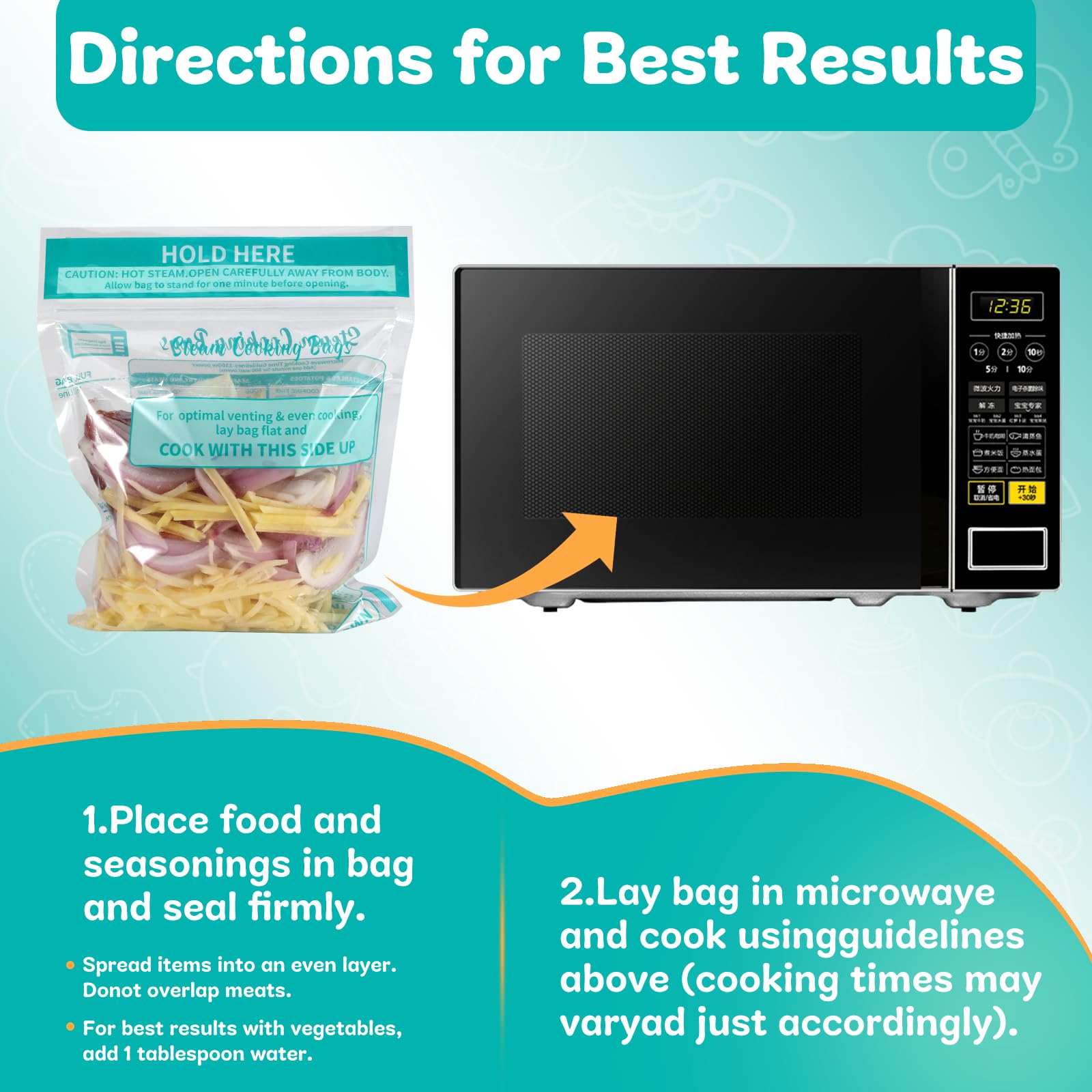 20-Pack Large Microwave Steam Cooking Bags - Reusable Food Storage Bags for Vegetables, Potatoes & Meat | BPA-Free, Easy to Use Disposable Steamer Bags | Perfect for Meal Prep, Healthy Cooking & Quick Dinners