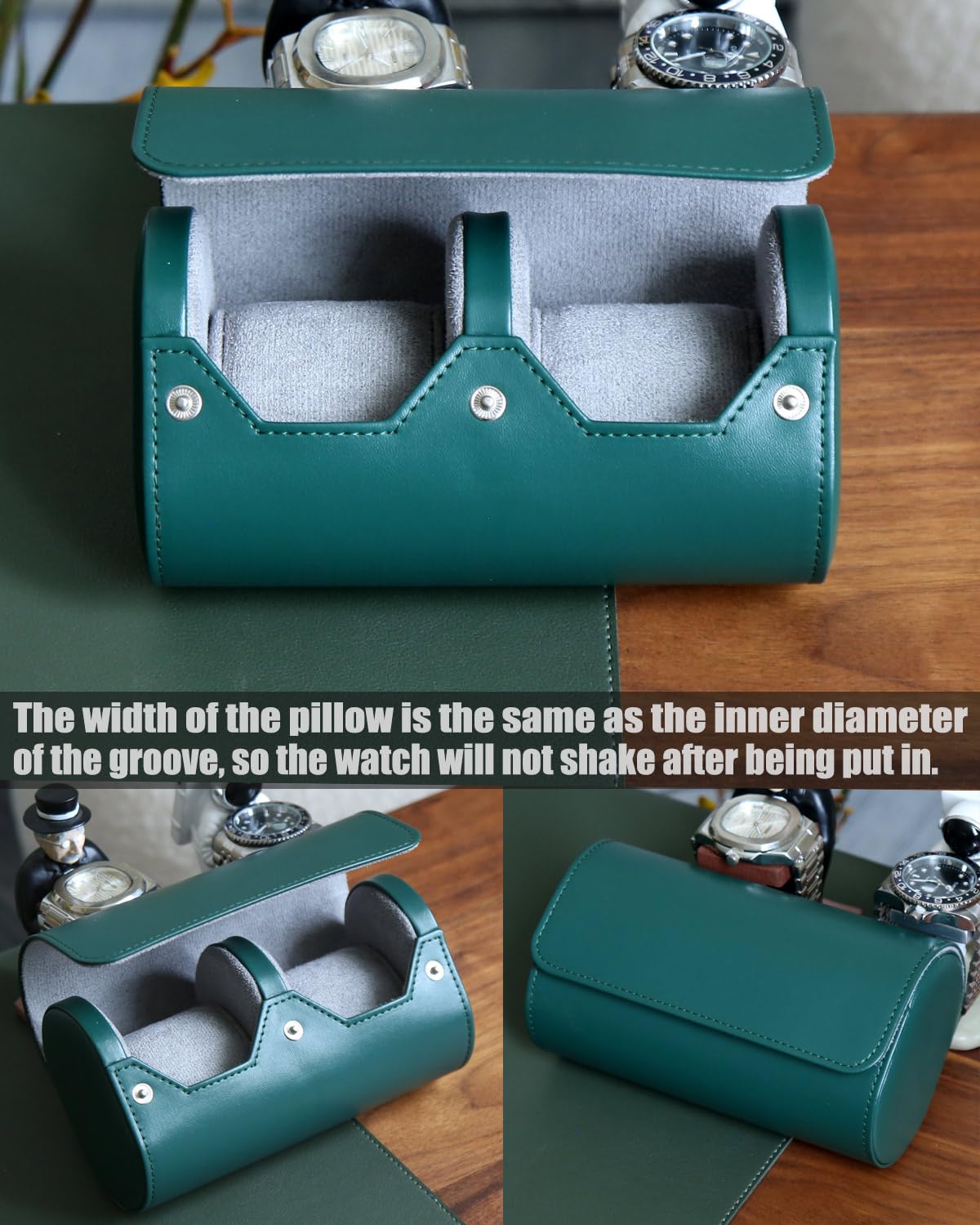 Premium 2 Slot Watch Roll Travel Case for Men & Women - Soft Suede Lining Watch Storage Organizer Holder for Luxury Watches (Green) - Perfect for Business Travel, Watch Collection Display & Gift Giving