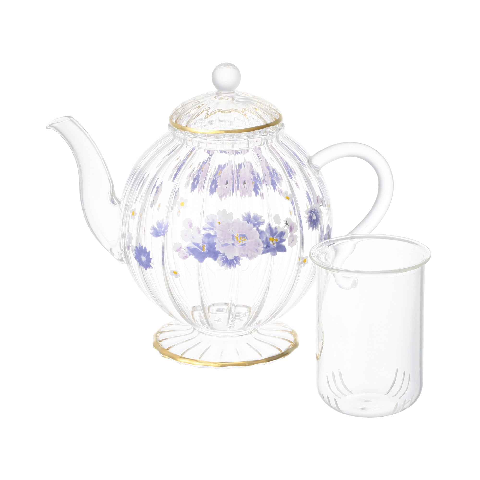 Elegant Purple Flower Frill Glass Teapot - Perfect for Afternoon Tea, Gifts & Home Decor