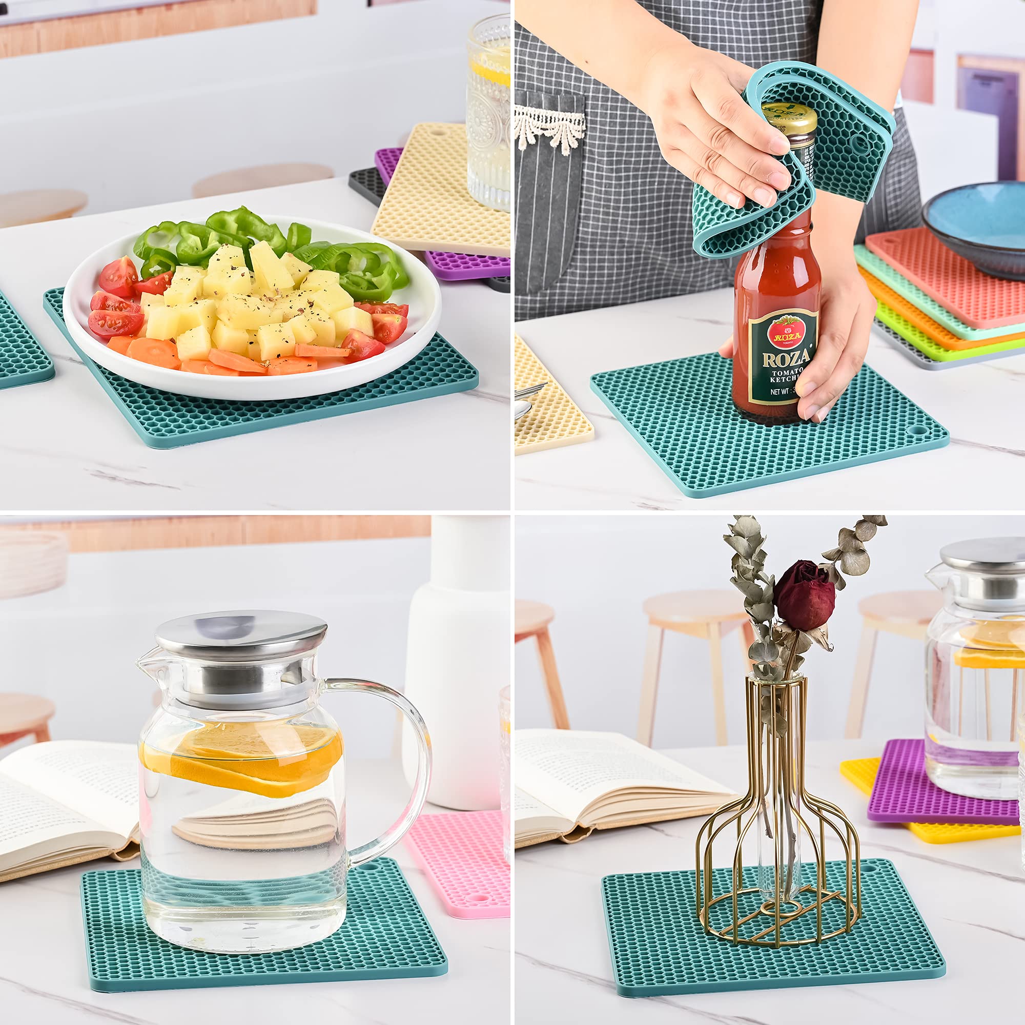 Silicone Trivet Mats for Hot Pots & Pans - Heat Resistant Kitchen Countertop Protectors (Set of 4) - Perfect for Dining & Cooking