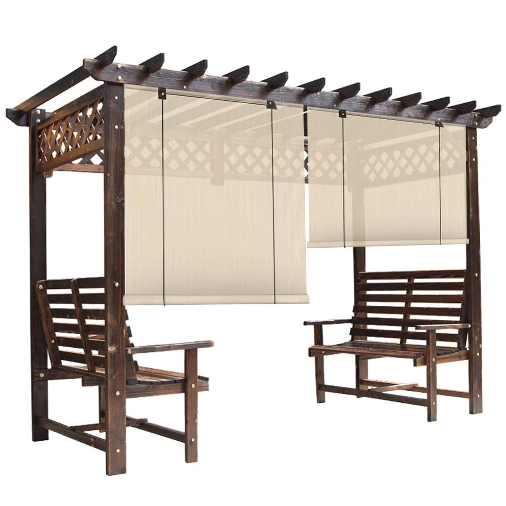 LSXIAO Retractable Outdoor Sun Shade Roller Blinds - UV Protection & Punch-Free Installation with Rope - Perfect for Patio, Balcony, Backyard & Garden - Beige 0.9x3m Sun Filter for Outdoor Relaxation & Privacy