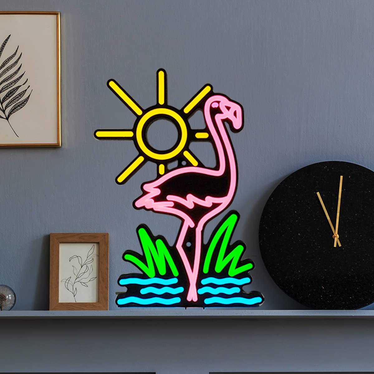 Sanyan Flamingo Sun Grass Waves LED Neon Light - USB Powered Art Deco Table Lamp & Wall Sign - Night Light for Home, Bedroom, Kids Room, Party Decor - 31x22cm - Perfect for Bedroom Ambiance, Teen Room Decor, and Themed Party Lighting