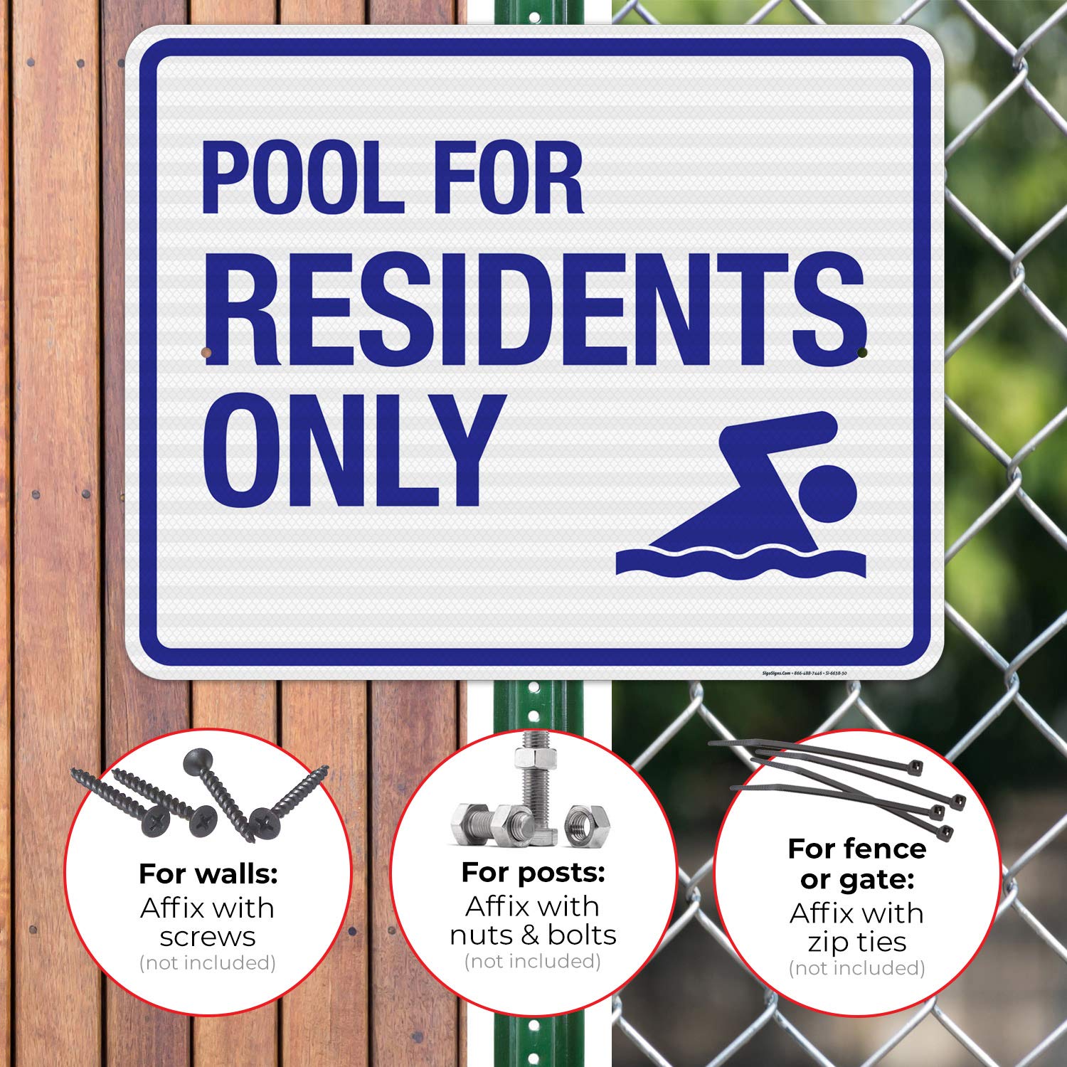 3M EGP Reflective .080 Aluminum Pool Sign - 'Residents Only' 24x30 Inches - Fade Resistant for Indoor & Outdoor Use - Made in USA - Perfect for Community Pools, Private Residences & HOA Regulations