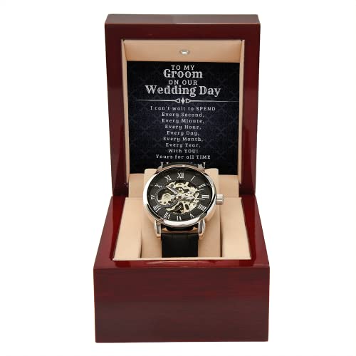 Stylish Skeleton Watch for Groom - Unique Wedding Gift from Bride to Husband - Perfect for Wedding Day Gift Exchange - Ideal for Anniversary, Engagement & Special Occasions
