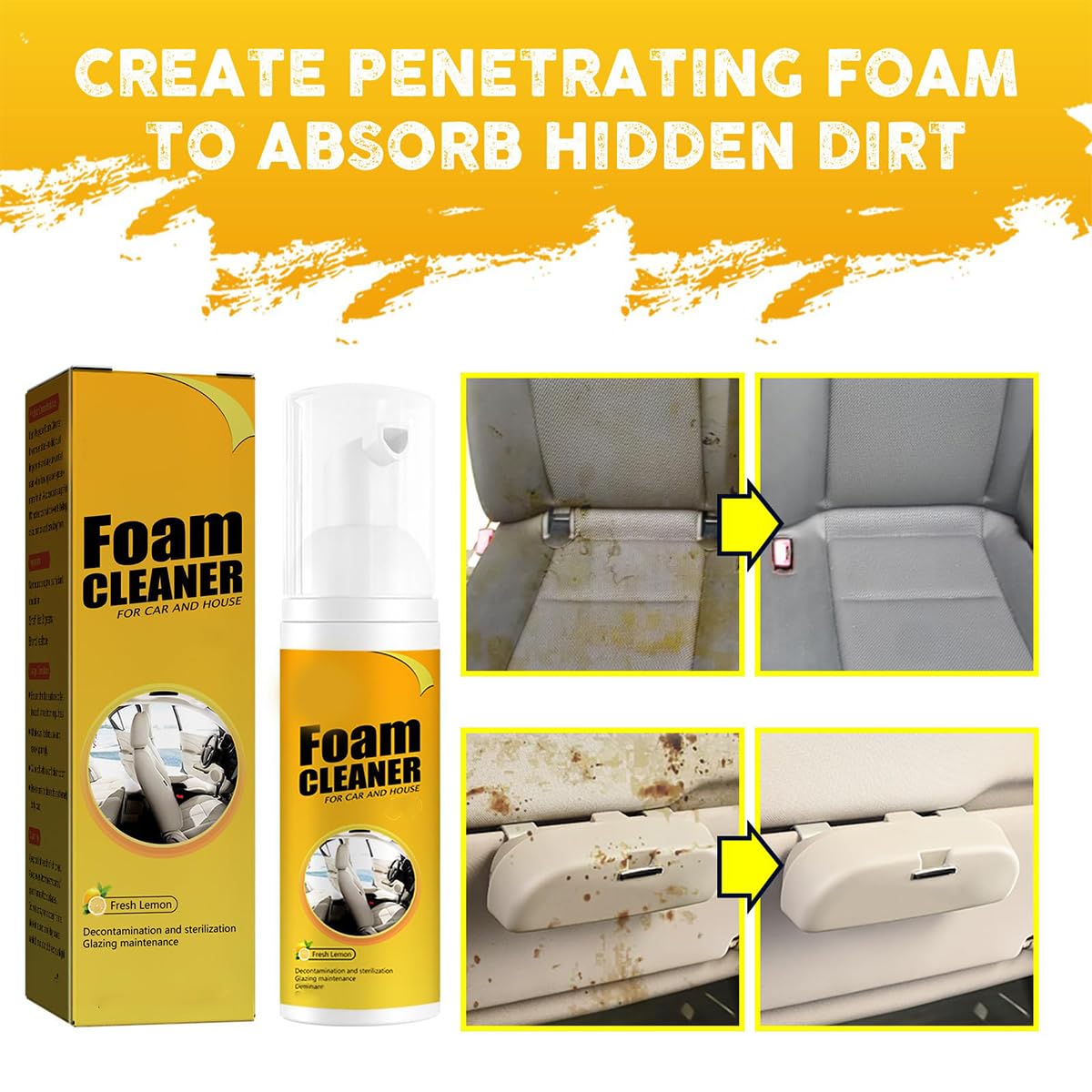 Ambitionous Magic Foam Cleaner - 2024 Upgraded Multi-Functional Car Interior & Exterior Cleaner | Powerful Foaming Formula for Seats, Dashboards & Upholstery | Perfect for Auto Detailing, Home & Office Cleaning