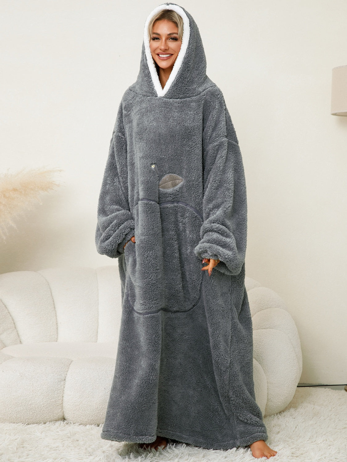 Stylish Pocketed Contrast Long Sleeve Hooded Lounge Dress for Women - Comfortable Casual Wear for Home, Travel & Relaxation