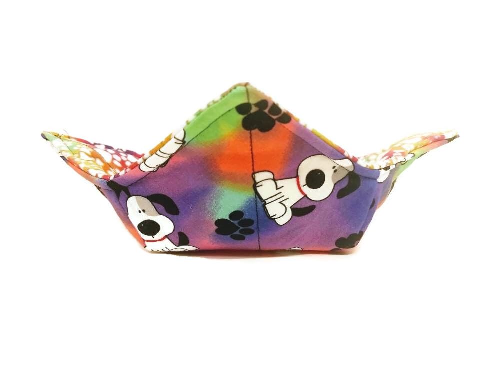 Microwave Safe Bowl Cozy - Tie Dye Puppy Dog & Paw Print Fabric - Handmade by Sewuseful Studios - Perfect for Hot Soup, Oatmeal & Microwave Meals - Reusable & Washable