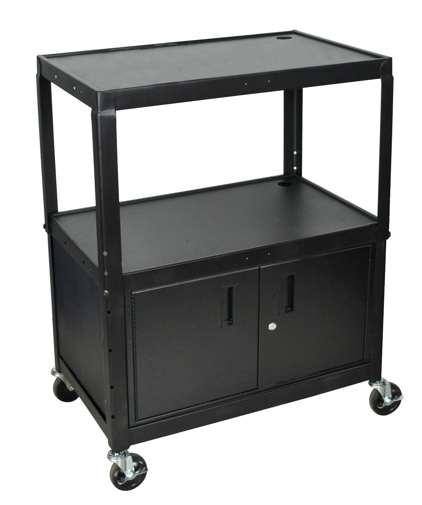 Luxor Extra Wide Adjustable Height Steel A/V Cart with Storage Cabinet - Perfect for Classrooms, Offices & Home Theater Setup