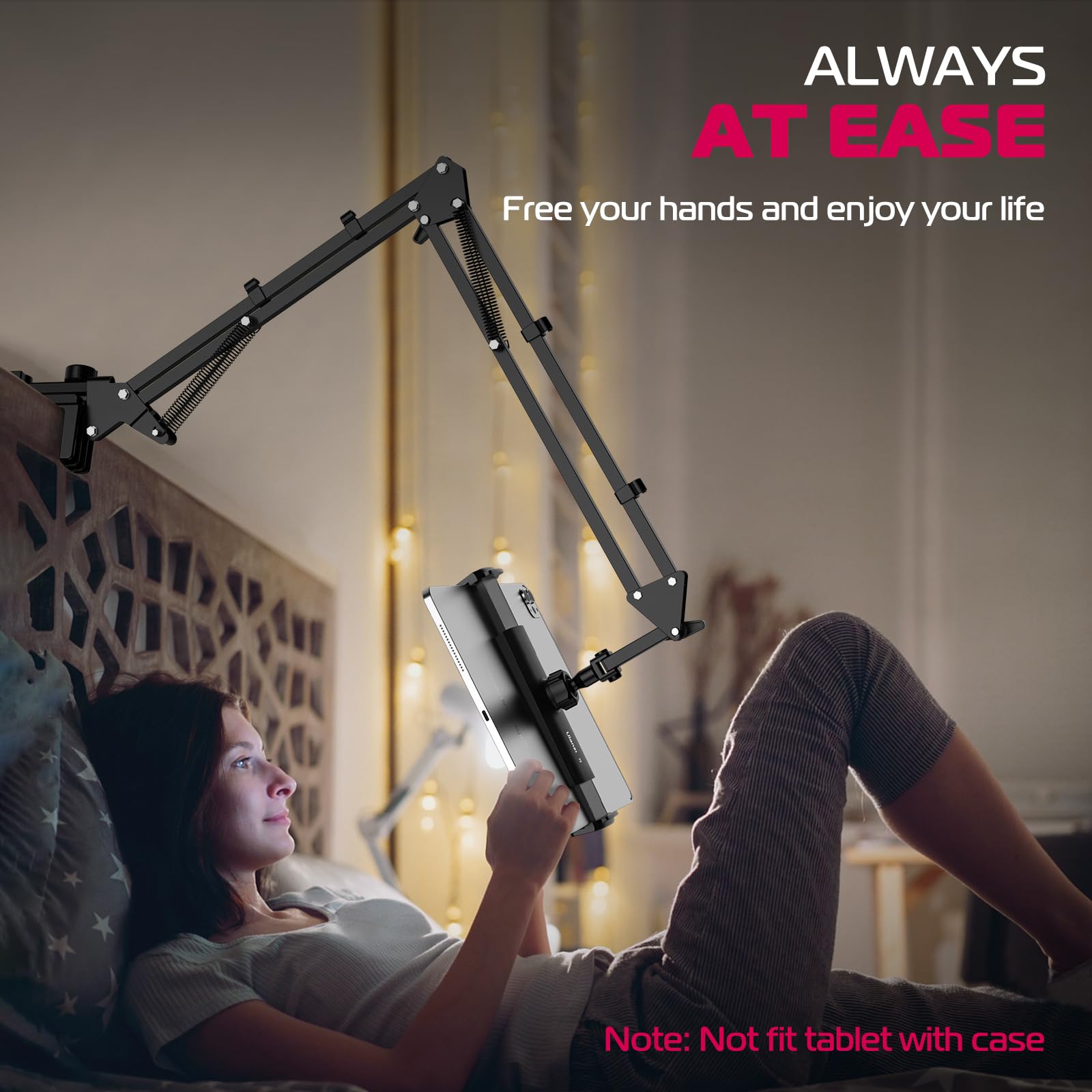 ULANZI T2 Adjustable Tablet Stand Holder - Carbon Steel Desk & Bed Mount for iPad Pro, Air, Mini, Galaxy Tab, iPhone (4.6-12.9 Inch) - Perfect for Watching Movies, Reading & Video Calls