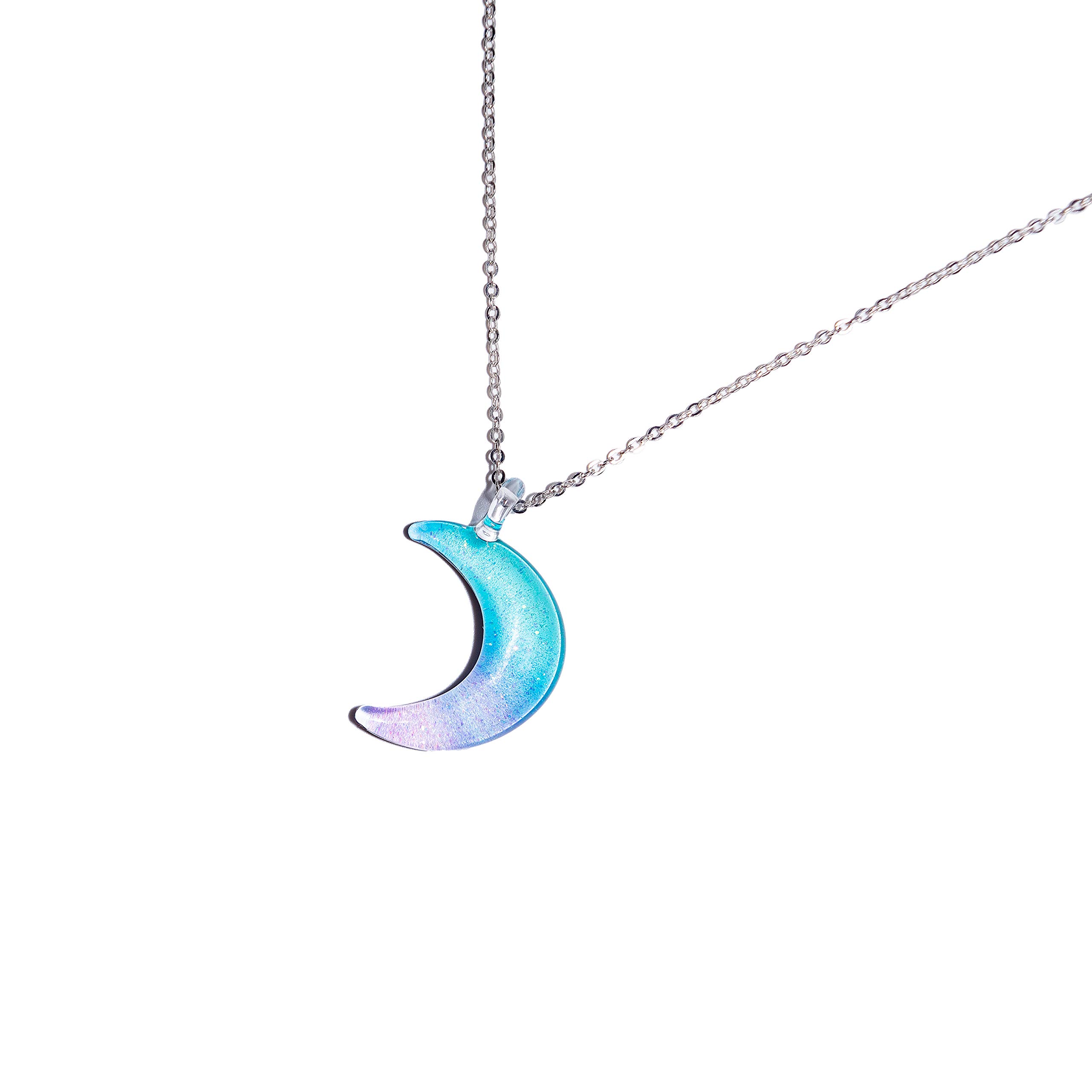 Pastel Half Moon Glass Pendant Necklace - Handmade Jewelry for Gifts