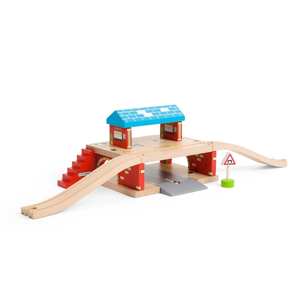 Bigjigs Rail Overground Station - Wooden Train Accessories & Shed for Kids Ages 3-5 | Perfect for Imaginative Play & Wooden Railway Sets